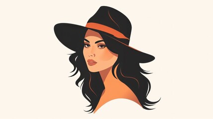 Portrait lady with an elegant hat on white background. Beauty logo design. Vector illustration of a beautiful woman. Generative AI