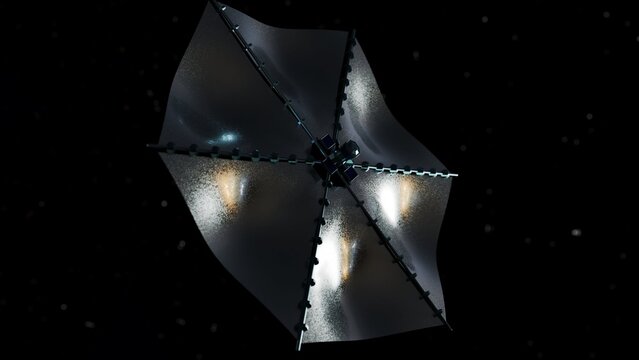 3d rendering of A solar sail, it is a spacecraft propulsion method that uses the pressure of sunlight on large reflective surfaces to move.