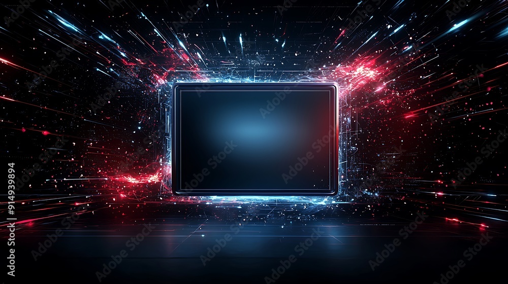 Aufkleber futuristic glowing frame with dynamic light effects, creating a sense of depth and motion in a dark 