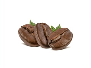 Obraz premium roasted coffee beans with coffee leaves studio shot isolated