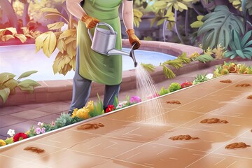 Watering and Leveling Floor Surface