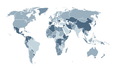 Map of the world with individual modern colorful for website layouts,background, education, precise, customizable, Travel worldwide,map silhouette backdrop,earth geography,political,reports.