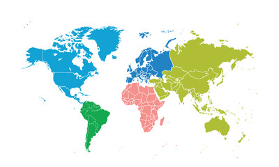 Naklejka premium Map of the world with individual modern colorful for website layouts,background, education, precise, customizable, Travel worldwide,map silhouette backdrop,earth geography,political,reports.