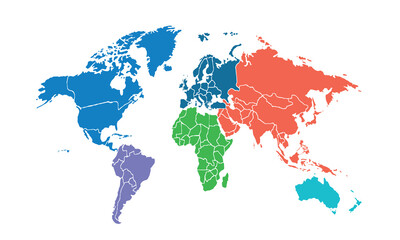 Obraz premium Map of the world with individual modern colorful for website layouts,background, education, precise, customizable, Travel worldwide,map silhouette backdrop,earth geography,political,reports.