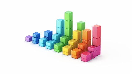 A stacked bar graph with colorful segments, isolated on a white background, representing different financial metrics.
