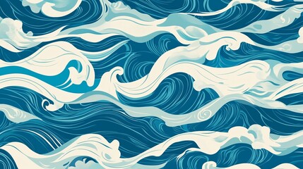 Stylized Ocean Waves in Dynamic Blue and White