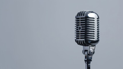 A vintage studio microphone with a classic design, featuring a chrome finish and detailed grille, isolated on a white background to highlight its retro elegance.