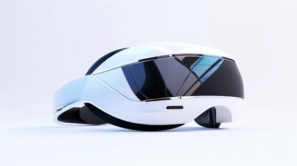 An isolated image of a futuristic VR headset with a prominent front display and sleek side panels, placed on a white background to focus on its advanced functionality.