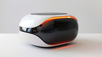 An isolated shot of a next-gen AI gadget with an illuminated display and sleek design, placed on a white background to highlight its innovative features and modern aesthetics.