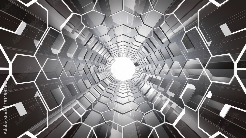 Poster geometric grid pattern featuring white hexagons in perspective view contemporary background concept 