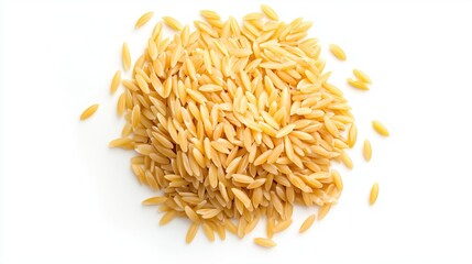 Obraz premium A pile of orzo pasta, on a white background