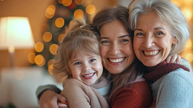 A contented multigenerational family standing outside