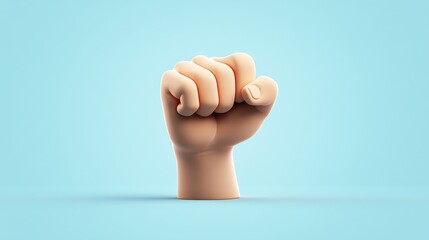 Energetic 3D Cartoon Hand Icon Fist Pumping in Victory