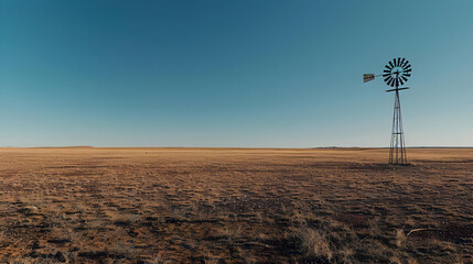 Windmill in a Vast, Dry Landscape - Photo