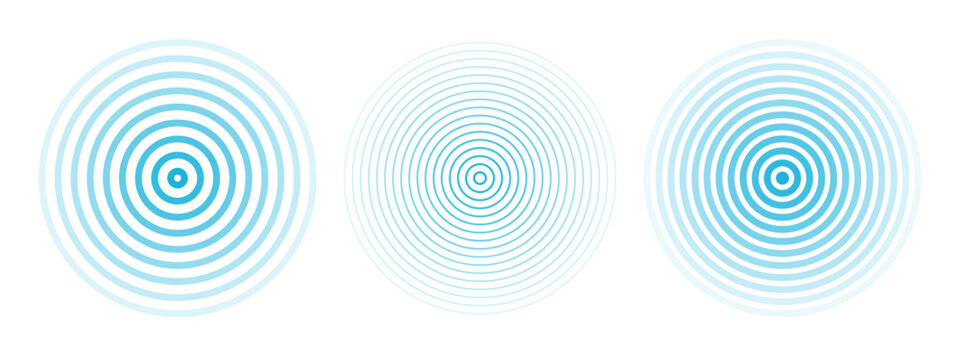 Concentric ripple circles set. Seismic Earthquake alert radar. Radial signal, sonar wave, soundwave rings. touch effect or pulse