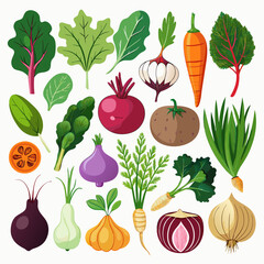 Comprehensive Collection of Vegetables and Fruits Isolated on White Background, Featuring Diverse Produce Sets for Healthy Eating, Modern Grocery Branding, and Nutritional Design Projects