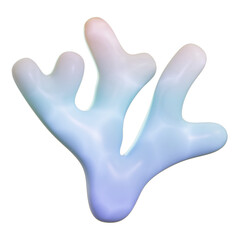 A gradient blue branching coral. 3D cute cartoon perfect for underwater animations, educational exhibits, marine biology visualizations, oceanic simulation.