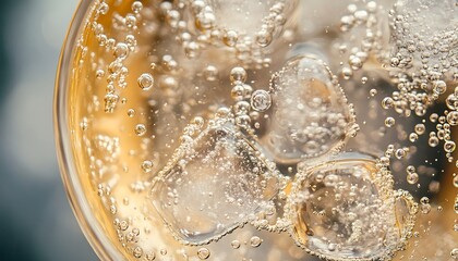 Close-Up of Ice Cubes in a Glass of Sparkling Water