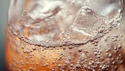 Close-up of Sparkling Water with Ice Cubes