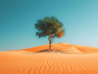 Fototapeta premium Lonely Tree in Desert Landscape - Illustration