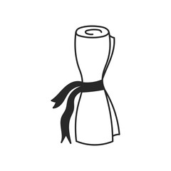 Parchment Scroll with Ribbon Doodle Icon. Hand drawn paper roll outline vector illustration