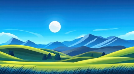 Obraz premium A vivid scene of a full moon illuminating the serene mountain landscape, bringing a whimsical touch to natures beauty.