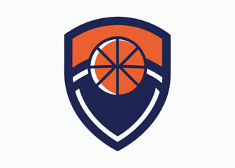 Professional Shield Logo Design with Integrated Basketball and Hoop