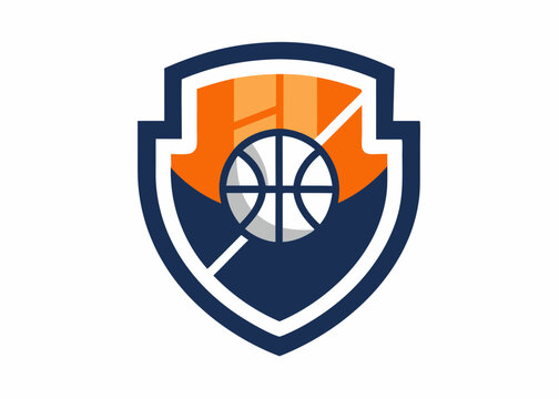 recommend clip art: Professional Shield Logo Design with Integrated Basketball and Hoop