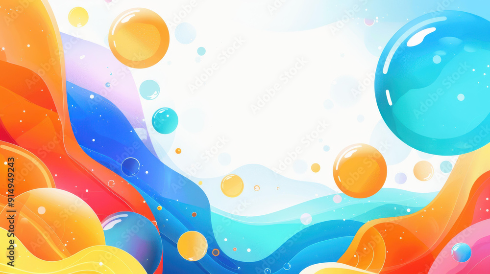 Poster bright, shiny rainbow soap bubbles create a festive backdrop, perfect for adding a playful touch to 