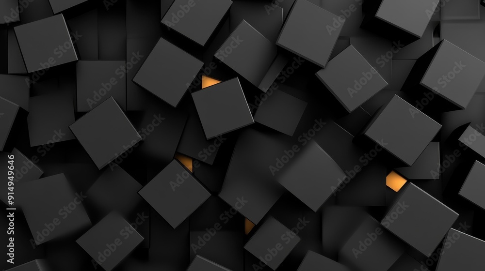 Poster a sleek design featuring countless black cubes that stand out against a moody background, creating a