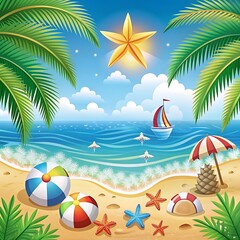 Obraz premium Watercolor summer background with beach