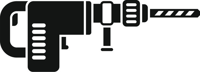 Black silhouette of a heavy duty rotary hammer drill, ideal for depicting construction, renovation, or diy projects