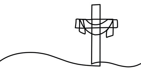 Continuous drawn one line of the symbol of religion. Doodle vector ilustration