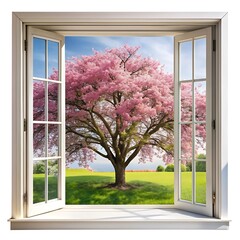 Tree in full bloom creating beautiful scenery outside the window Calming