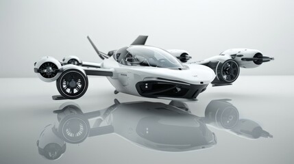 Fototapeta premium Design a 3D model of a futuristic flying car, imagining a vehicle that combines traditional automotive design with aerospace technology.