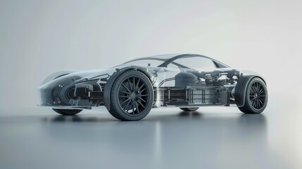 Design a 3D model of a hybrid car, combining elements of electric and traditional engines. Highlight its eco-friendly features and modern design.