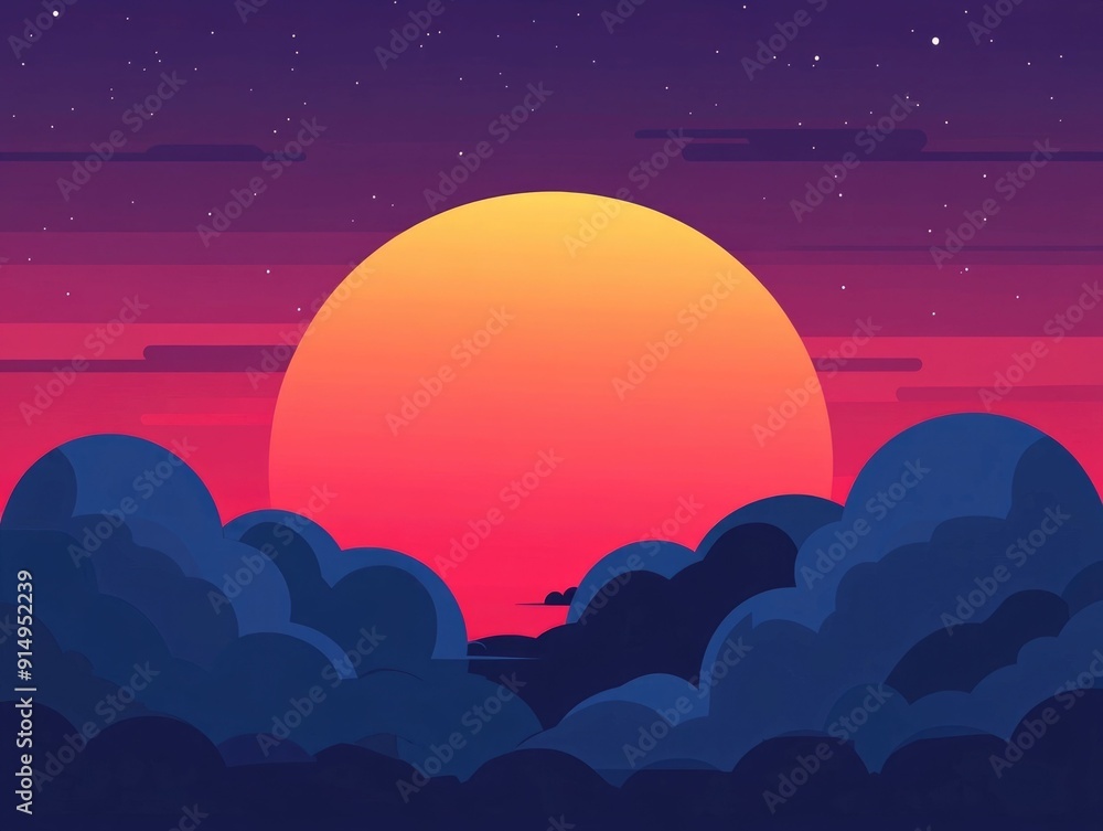 Poster serene twilight sky in flat design showcasing fading light and peaceful atmosphere tranquil landscap