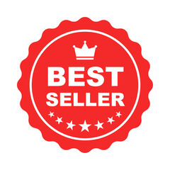 Best seller sticker label, Red badge with Stars and crown Decoration vector isolated fit for mark ,Premium Quality product, for use to book cover label or your product the Best