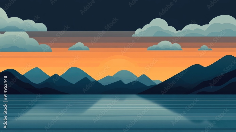 Poster Overcast grey and moody sky with flat design Minimalist abstract nature background with calm serene and atmospheric vibes