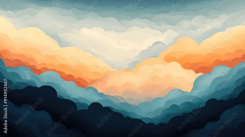 Poster moody and atmospheric grey overcast sky flat design with a minimalist clean and simple style perfect