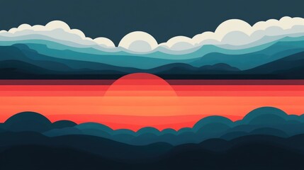 Overcast sky with a flat design in muted grey and moody tones creating a serene and contemplative atmosphere  This minimalist landscape design can be used as a digital background