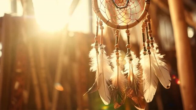 Boho Dreamcatcher tribal ornament with Aztec feathers and traditional arrows.