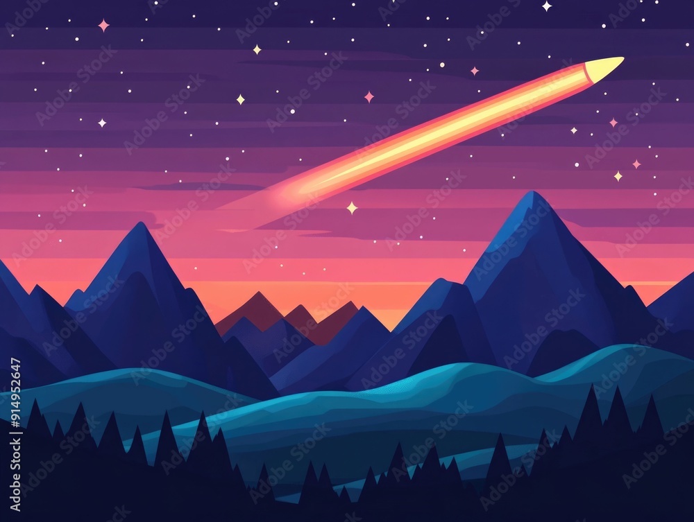 Poster breathtaking showcasing comets blazing dynamically across a vibrant glowing cosmic sky in a minimali