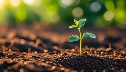 Small buds growing in the sun stick out of the soil and are full of vitality.