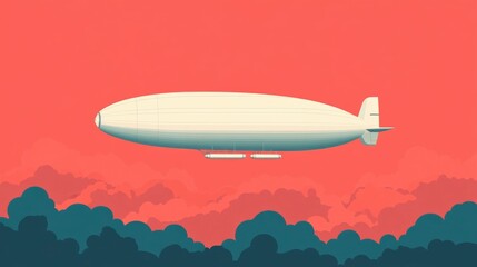 Vintage Airship or Zeppelin Floating Gracefully in a Picturesque Blue Sky with Fluffy White Clouds Flat Design
