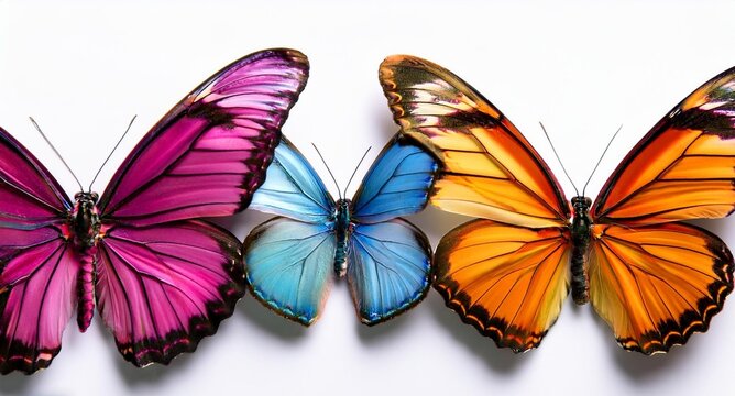 Primer plano de mariposas coloridas sobre fondo aislado