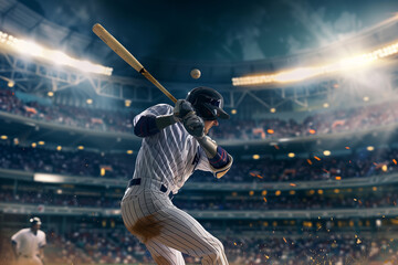 Professional baseball batter hitting a home run. Generative AI