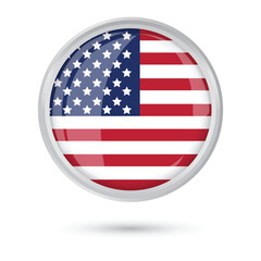 USA Flag round circle frame glossy and shining vector illustration isolated on white background for celebrations in USA flag day memorial day of USA for flyer poster banner social media and web.