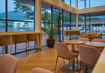 Cozy Cafe or Restaurant with Table Settings