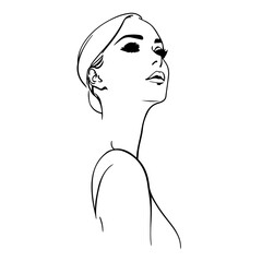 Abstract Creative Line Art Drawing of Elegant Female Portrait. Linear Minimalistic Artistic Template of Woman Face. Vector Illustration for Wall Art, Poster, Card, Flyer, Banner, Fashion Brochure, Pos